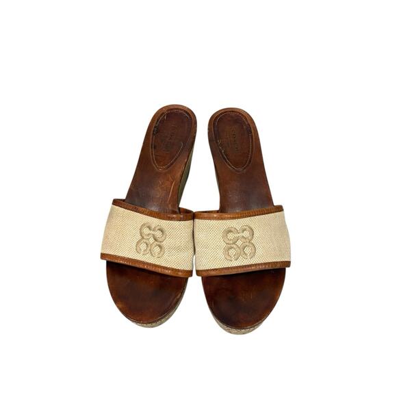 Coach Jaci Womens 9 B Cream Classic Designer Open Toe Slides Wedge Sandals - Picture 5 of 11